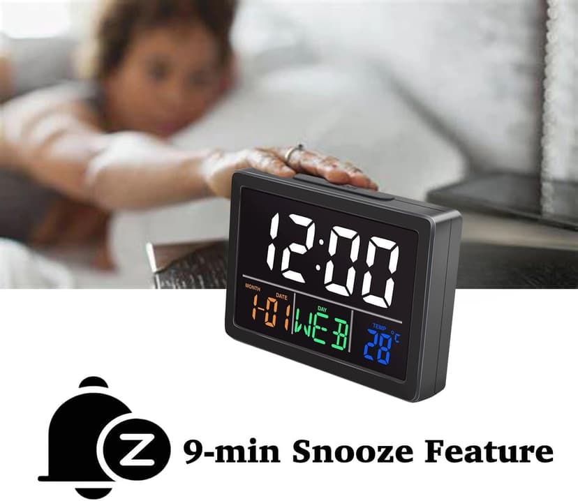 WQV Digital Alarm Clock, 5.5" Large LED Alarm Clock for Bedrooms, Table Desk Clock, with Calendar Date Day Temperature Snooze, Adjustable Alarm Volume & Brightness, Gift for Students Elderly