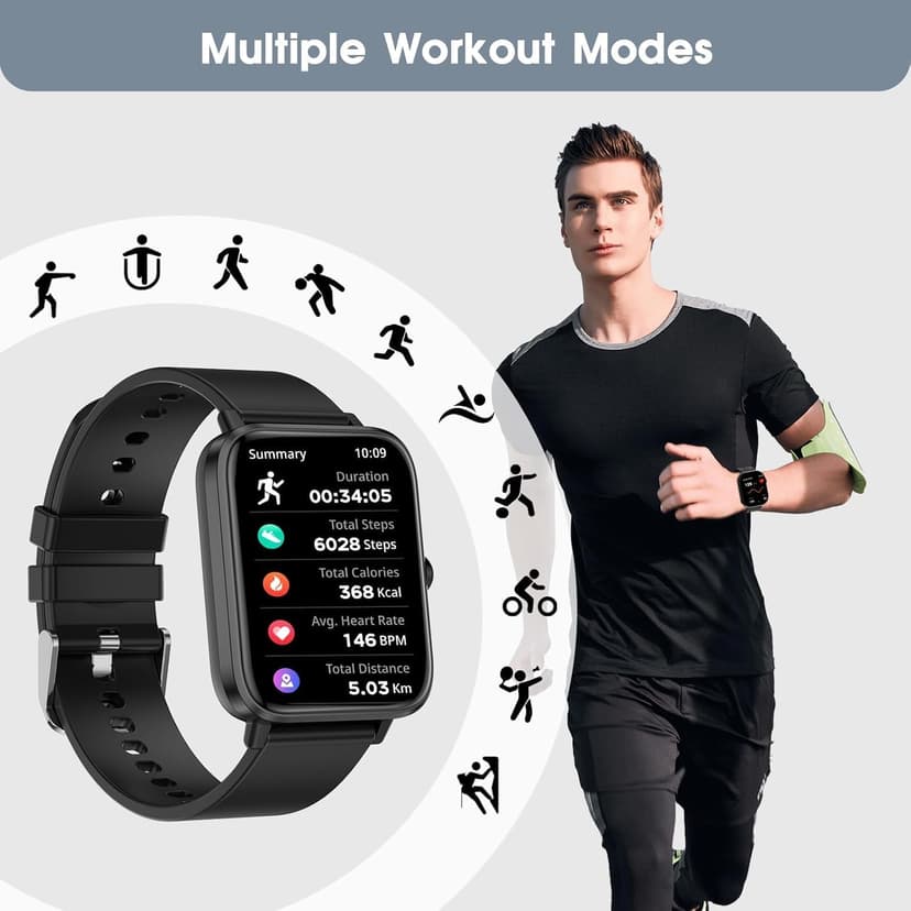 Smart Watch (Answer/Make Call): 1.85" Waterproof Fitness Trackers with 24-Hours Blood Pressure Heart Rate SpO2 Sleep Monitor Watches for Men Women, iPhone Android Compatible (Stone Black)