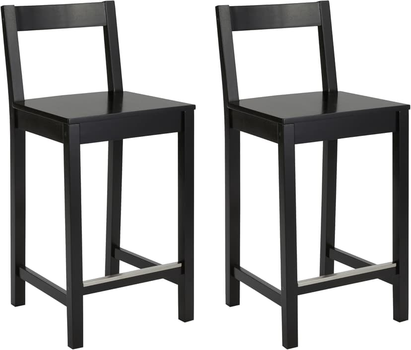 Amazon Basics Wooden Counter Height Bar Stool with Backrest for Kitchen Island, 24", Black, Set of 2