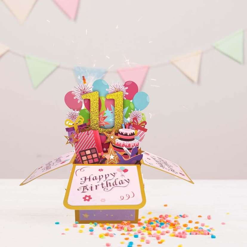 Asmallgf Happy 11th Birthday Popup Card for Daughter Son, Sweet Gift for 11 Years Old Girl Boy, Awesome Eleven Birthday 3D Greeting Card for Him Her