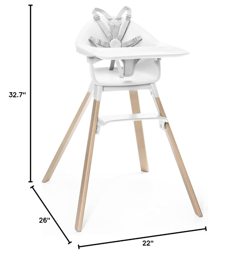 Stokke Clikk High Chair, White - All-in-One High Chair with Tray + Harness - Light, Durable & Travel Friendly - Ergonomic with Adjustable Features - Best for 6-36 Months or Up to 33 lbs