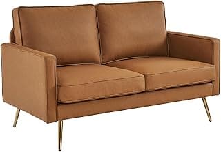 VINGLI 56" Modern PU Leather Loveseat,Small Sofa Couch Deep Seat for Living Room,2-Seater Loveseat Sofa for Bedroom,Apartment,Office,Dorm,Small Space,Cognac