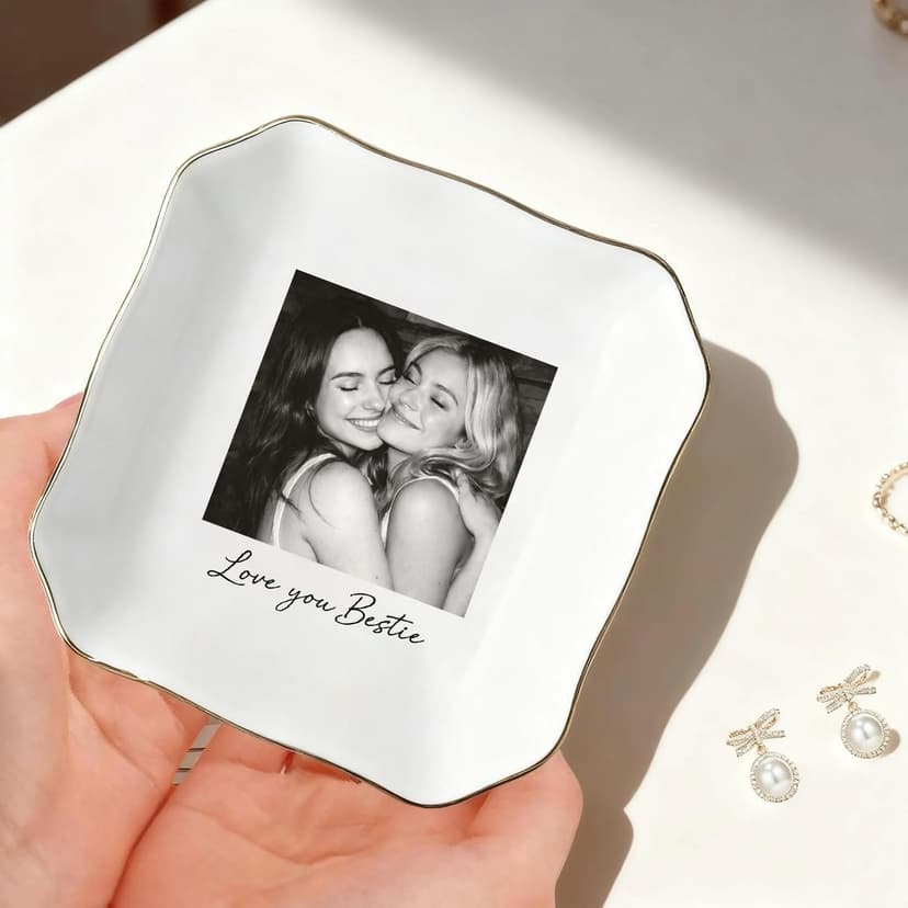 My4gifts Personalized Besties Photo Jewelry Dish, Sisters Jewelry Dish, Custom Besties Gifts, Bff Gifts, Friendship Gift, Best Friend Gift for Women, Custom Jewelrys Plate, Birthday, Christmas/2 B0GFCRMT8Q
