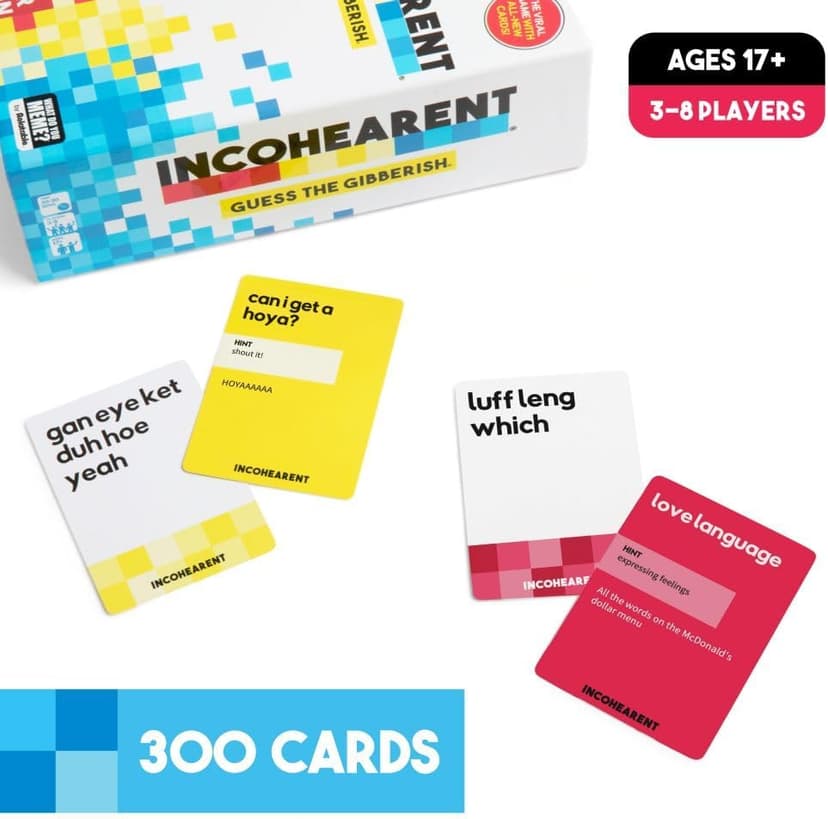 WHAT DO YOU MEME? Incohearent, The Guess The Gibberish Party Game by Relatable, A Funny Card Game for Adults, Great for Game Night Games, Includes 400 Cards, Instructions, and 1 Sand Timer