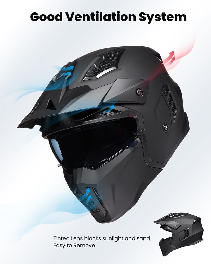 ILM Open Face Motorcycle 3/4 Half Helmet for Men and Women, Vintage Retro Helmet with Visor for Moped ATV Cruiser Scooter DOT Model Z302(Matte Black,Large)