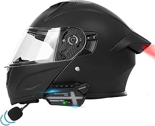 Bluetooth Modular Motorcycle Helmets with Tail Lights, DOT Certified Flip-Up Dual Visor Full Face Helmets for Men & Women Moto ATV UTV Snowmobile ADV Four Wheeler Street Bike