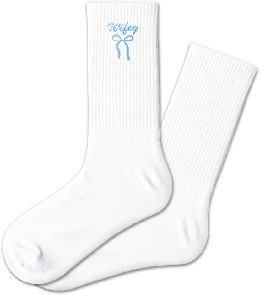Embroidered Bow Bride Socks - Wedding Day Crew Socks B0FKGG82HR