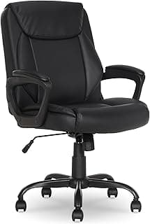 Amazon Basics Classic Puresoft PU Padded Mid-Back Office Desk Chair with Armrest, Easy Assembly, Sturdy Metal Base, Wheels, 275lb Support, 26"D x 23.75"W x 42"H, Black