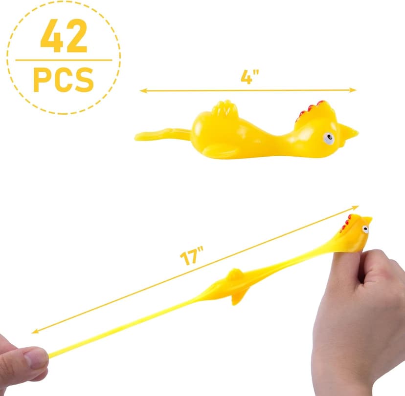 POPLAY 42PCS Flying Chicken Slingshot, Party Favors Treasure Box Toys for Kids 4 to 8, Flicking Rubber Chickens Finger Toys for Christmas Stocking Stuffers, Classroom Prizes, Xmas Gifts Goodie Bag