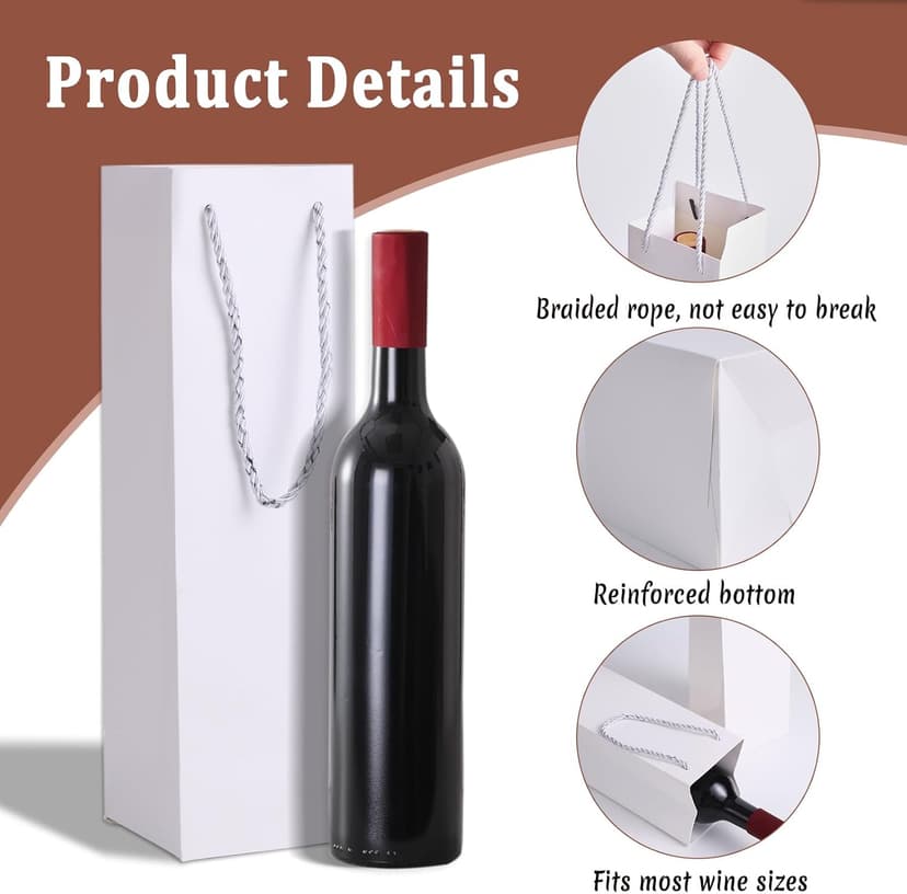 Tlenpo 20 Pack White Wine Gift Bag Set with Handles, 13.7x3.8x3.8 Inch, Kraft Whiskey Wine Bag for Valentines, Wedding, Easter, Christmas, Baby Shower, Birthday Party