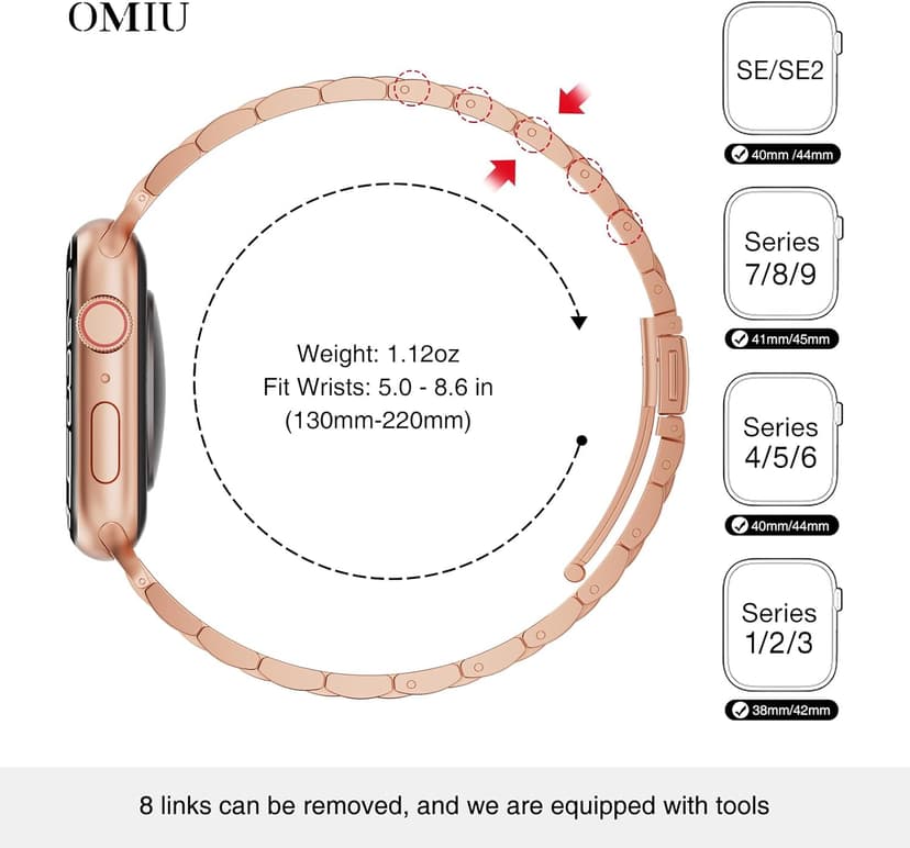 Thin Bands Compatible with Apple Watch 40mm 38mm 41mm 42mm (Series 10 11), Stainless Steel Metal Replacement Adjustable Wristband Strap for iWatch Ultra3/2/1 SE1/2/3 Series 9/8/7/6/5/4/3/2/1 Women