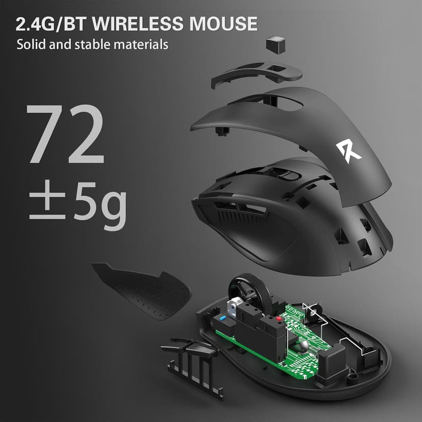 Redragon Wireless Mouse BT5.0/3.0 & 2.4G, 6 Buttons, 5 Level 4000DPI Bluetooth Mouse, 18 Months Battery, Portable Optical Computer Mice for Laptop, PC, Chromebook, Windows, Mac-Black