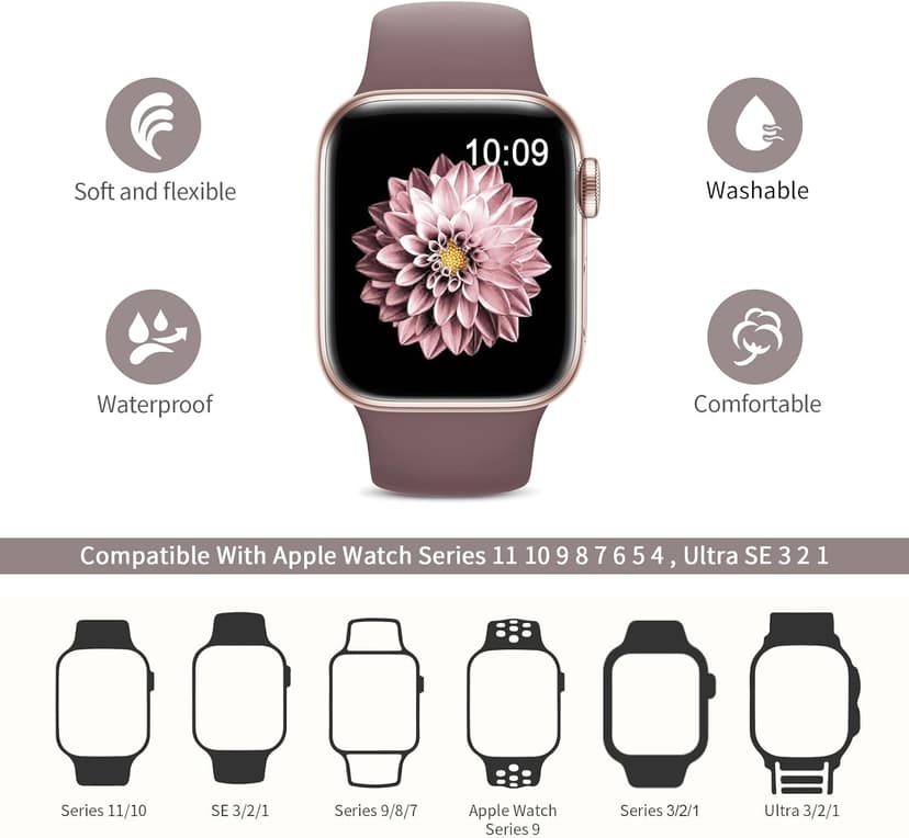 6 Pack Sport Bands Compatible with Apple Watch Band 38mm 40mm 41mm 42mm 44mm 45mm 49mm 46mm,Silicone Waterproof Strap for iWatch Apple Watch Series 11 10 9 Ultra 8 7 6 5 4 3 2 1 SE Women Men