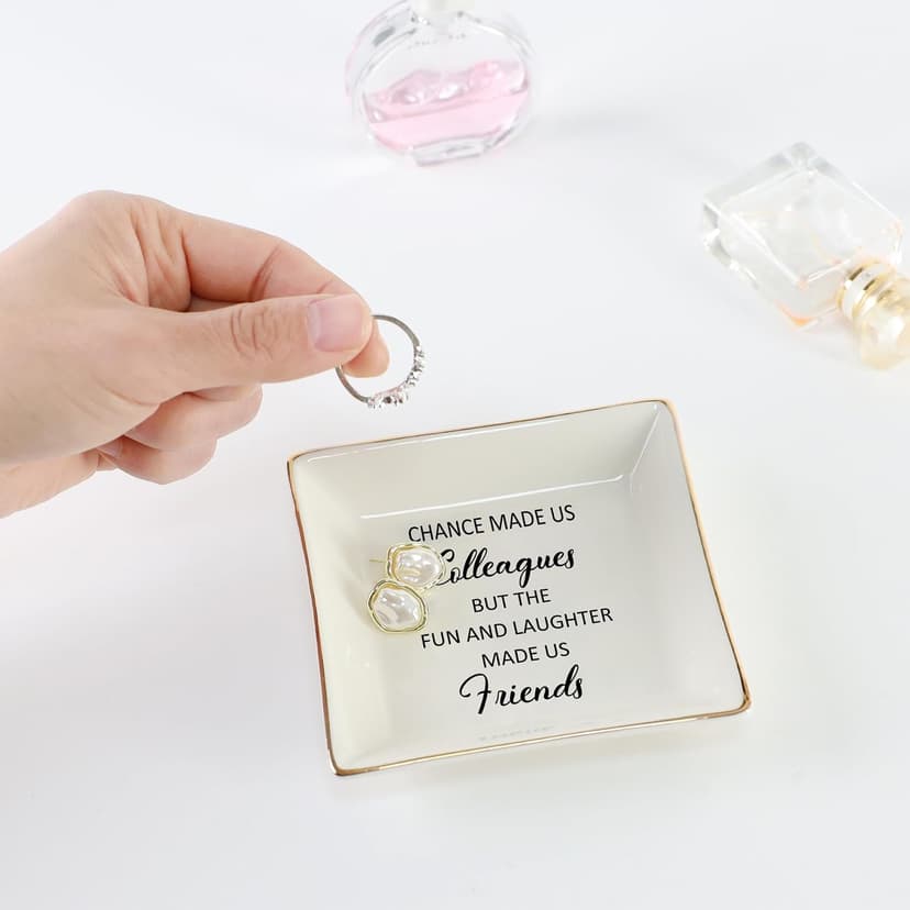 HOME SMILE Colleague to Friend Gifts for Women Jewelry Tray- Retirement Leaving Farewell Appreciation Birthday Christmas-Chance Made Us Colleagues,But The Fun and Laughter We Share Made Us Friends B08DLMDMYG