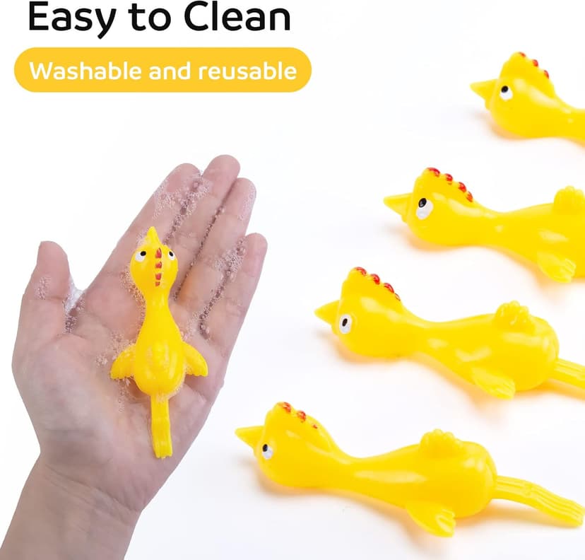 POPLAY 42PCS Flying Chicken Slingshot, Party Favors Treasure Box Toys for Kids 4 to 8, Flicking Rubber Chickens Finger Toys for Christmas Stocking Stuffers, Classroom Prizes, Xmas Gifts Goodie Bag