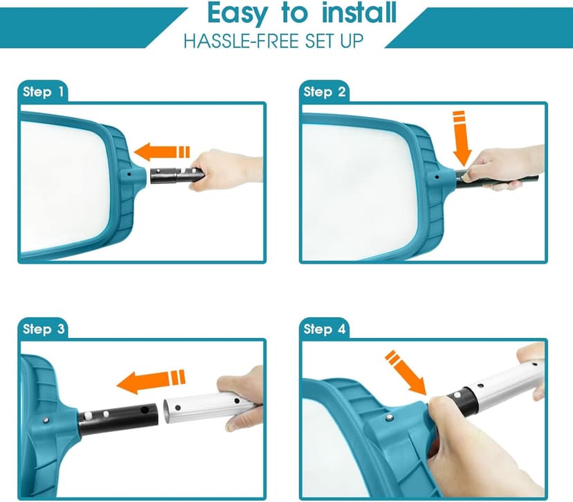 POOLWHALE Professional Pool Skimmer Net,Fine Mesh Net Bag,Heavy Duty Swimming Leaf Skimmer Cleaning Tool - Fast Cleaning,Debris Pickup Removal- Fits Standard Swimming Pool Poles(No Pole)