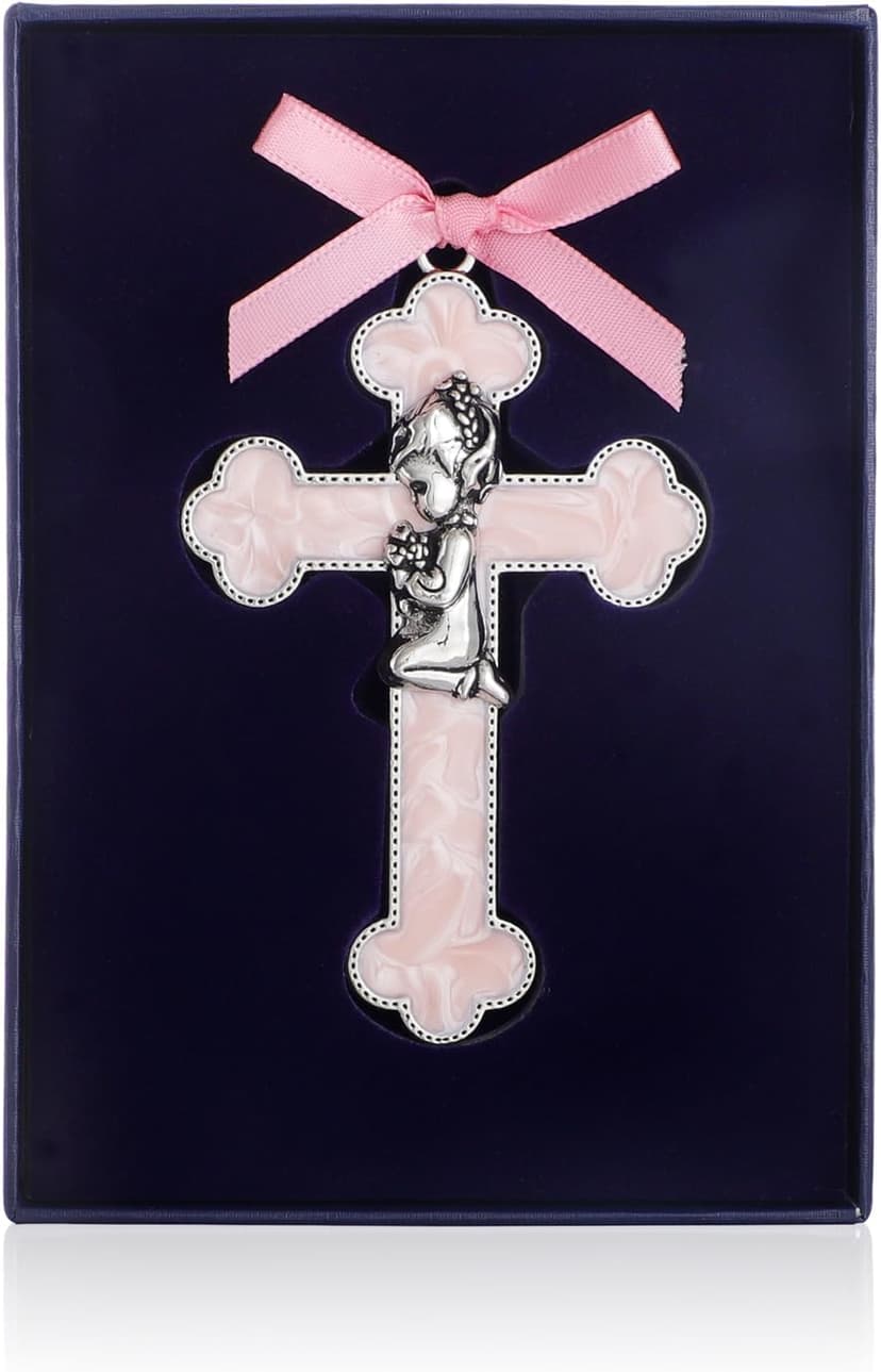 KOMI Pink Enamel Baby Wall Cross Christening Gifts Praying Girl Cross Christening and Dedication Baptismal Gifts from Godparents