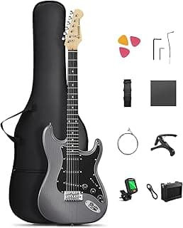DONNER DST-80 Electric Guitar 39” Beginner Electric Guitar Kit with Amp, Classic SSS Pickup Complete with Gig Bag, Tuner, Capo, Strap, Picks, and Free Online Lessons