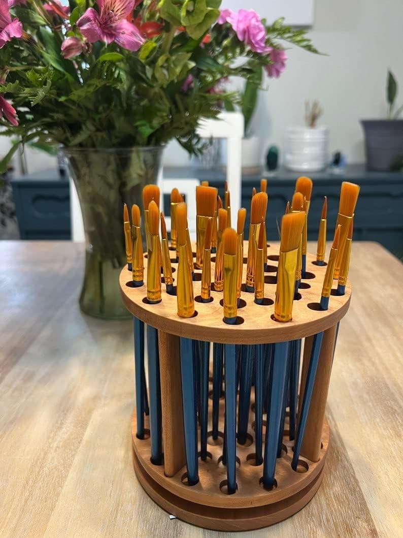 Rotating Paint Brush Holder - Handmade Paint Brush Holder Rotating Art Supply Organizer – Large Capacity Cherry Hardwood Brush Organizer for Desk, Arts and Crafts B0BTBF896Q