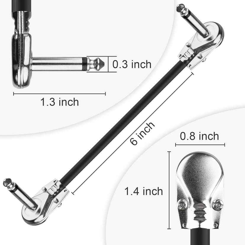 karmiero 3Pcs Guitar Patch Cables, 6'' Guitar Pedal Cables with Metal Right Angle Plug, Premium Pedals Board Patch Cable for Amp/Amplifier, Mixer, Electric Bass