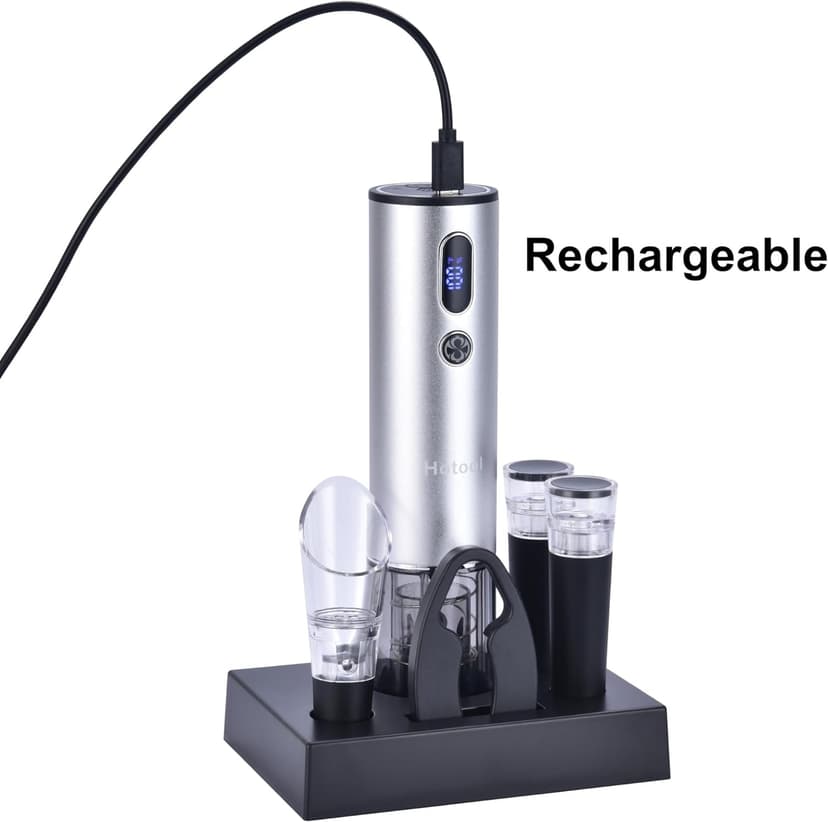 Electric Wine Opener with Wine Accessories -Rechargeable Wine Bottle Opener Set with Base, Wine Aerator, Foil Cutter and Wine Stoppers- Perfect Wine Gifts for Wine Lovers