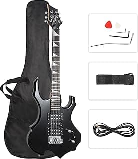 Glarry Cool Burning Fire Style Electric Guitar Christmas gift for Beginner Guitar Lover with Accessories Pack (Black)