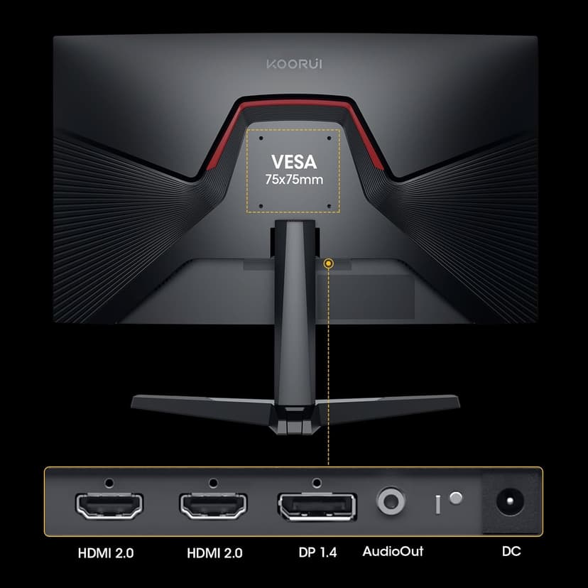 KOORUI 25 Inch Curved Gaming Monitor 240Hz FHD 1080P Computer Monitor, 1500R 1ms MPRT Display, Adaptive Sync, 90% DCI-P3,HDR, Eye Care, Tilt Adjustable, VESA 75x75mm, Black,G2511XC