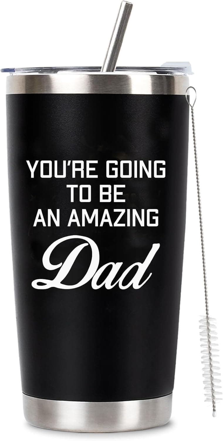 New Dad Gifts For Expecting Dad to be Father’s Day First Time Gifts 20oz Black Insulated Stainless Steel Tumbler Cup Birthday Baby Shower Gender Reveals Presents Christmas Gift Ideas