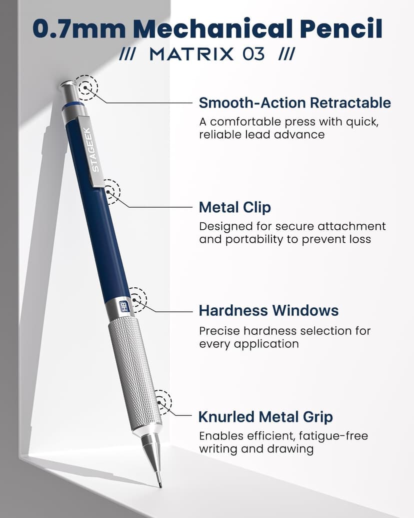 STAGEEK 0.7 mm Mechanical Pencil, Metal Art & Drafting Pencil with Eraser and 60 HB Lead Refills, Professional Drawing Pencil for Artists, Students, School, Office, Writing, Sketching, Drafting(Blue)