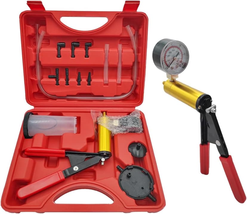 YTFRL Hand Held Vacuum Pump Brake Bleeder Kit, Brake Clutch Fluid Bleeder Vacuum Pump Pressure Tester with Gauge Adapters, Automotive Brake Fluid Bleeding Set with Protected Case