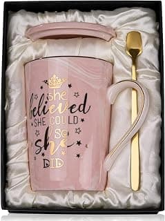 Valentines Spiritual Motivational Congratulations Gifts, 14oz Pink Ceramic Marble Gold Print Coffee Cup, Nicely Gift Boxed Graduation Gifts for Women Her 2026 - She Believed She Could So She Did Mug B0CZ993XBN