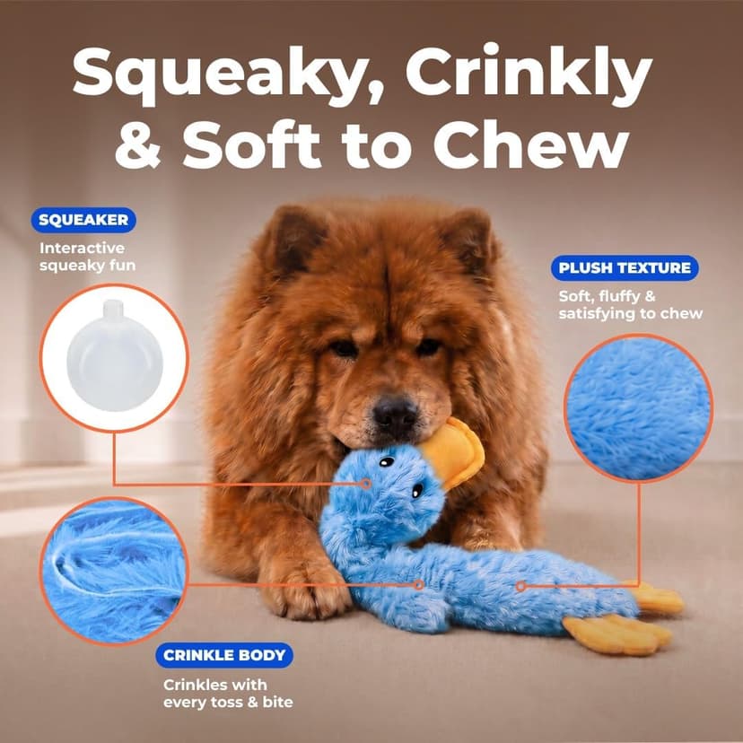 Stuffing Free Body, Soft, Squeaks & Crinkles, No Mess, Perfect for Moderate Chewers, Toss and Fetch Play Best Pet Supplies Interactive Squeaky Dog Toy - Crinkle Duck, Blue B09BBL8T4Z