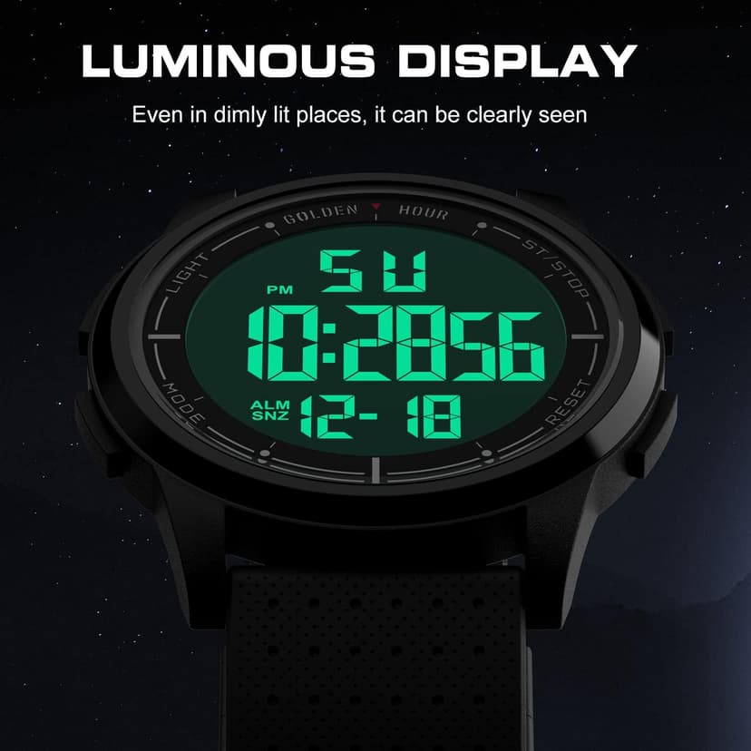 GOLDEN HOUR Ultra-Thin Minimalist Sports Waterproof Digital Watches Men with Wide-Angle Display Rubber Strap Wrist Watch for Men Women