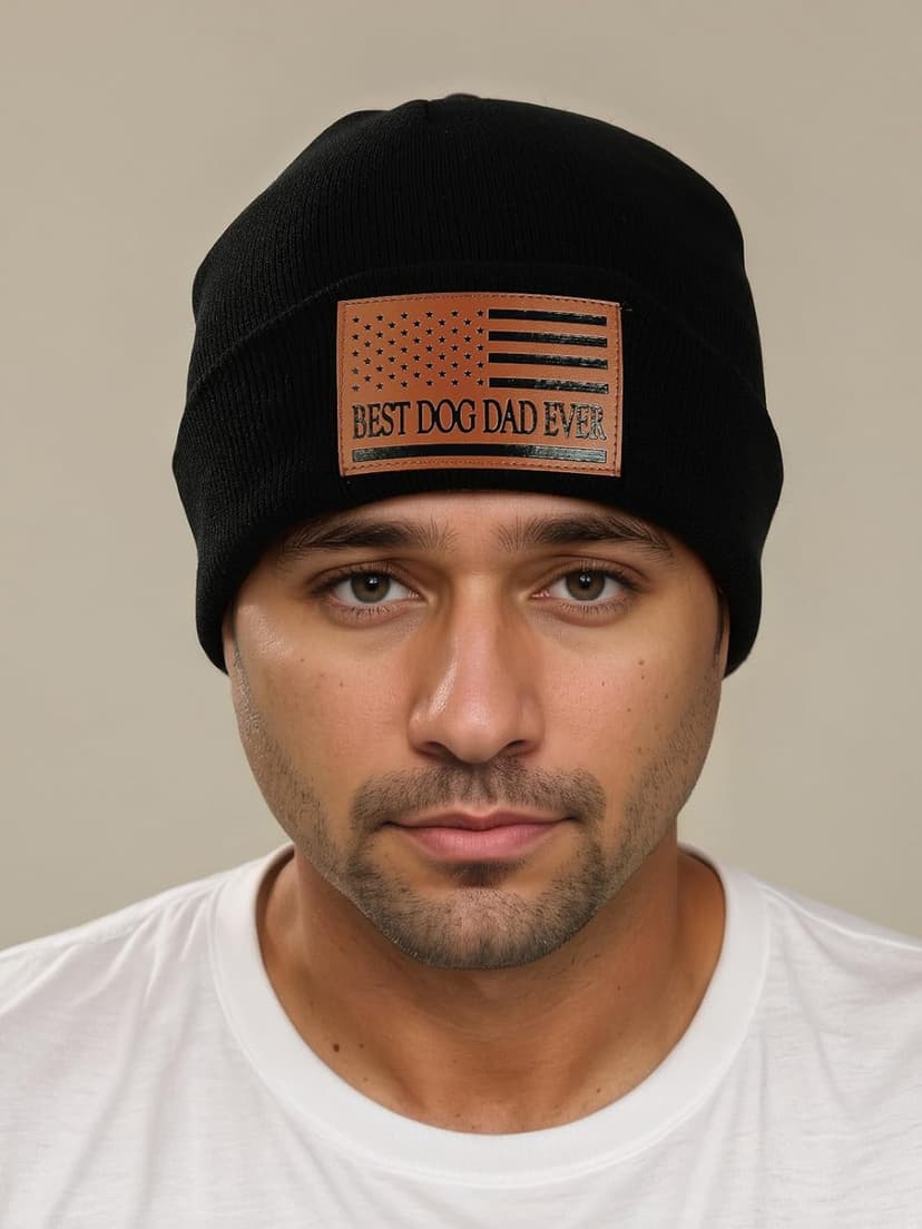 Best Dog Dad Ever Gifts American Flag Leather Animal Lovers Beanie Hat Christmas Stocking Stuffers Birthday Gifts