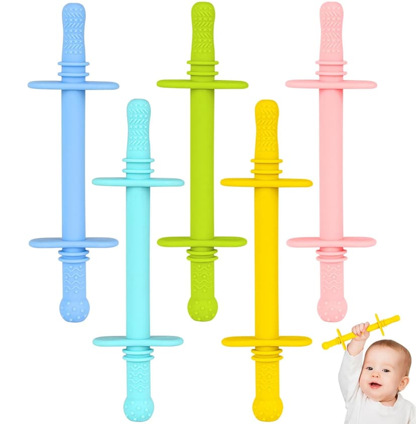 Fu Store Hollow Teether Tube 5PCS Chew Straw Toy for Infant Toddlers Silicone Tubes Teething Toys for Babies 3-12 Months BPA Free/Freezable/Dishwasher and Refrigerator Safe