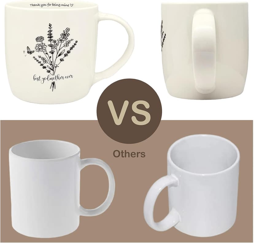 Best Godmother Ever Mug 12 Ounces Ceramic Coffee Cup Floral Beige with Keychain, Gift for Godmother Birthday, Mother’s Day, Christmas from Godchild