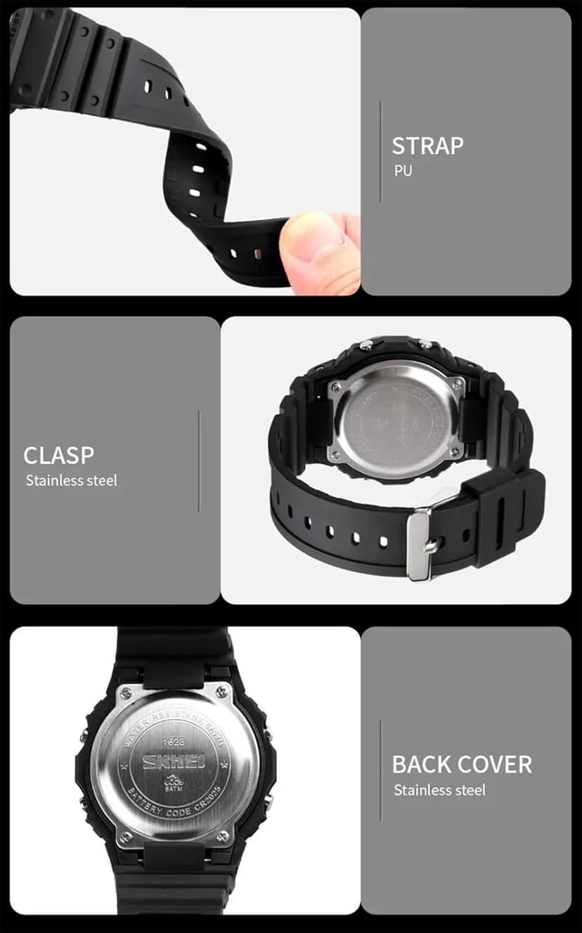 MASTOP Women's Men's Fashion Date LED Light Square Electronic Watch Waterproof Sports Multifunction Watches