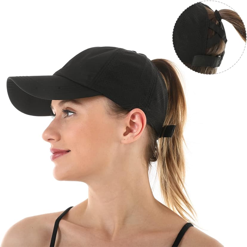 HGGE Womens Criss Cross Ponytail Baseball Cap Adjustable High Messy Bun Ponycap Quick Drying Hat