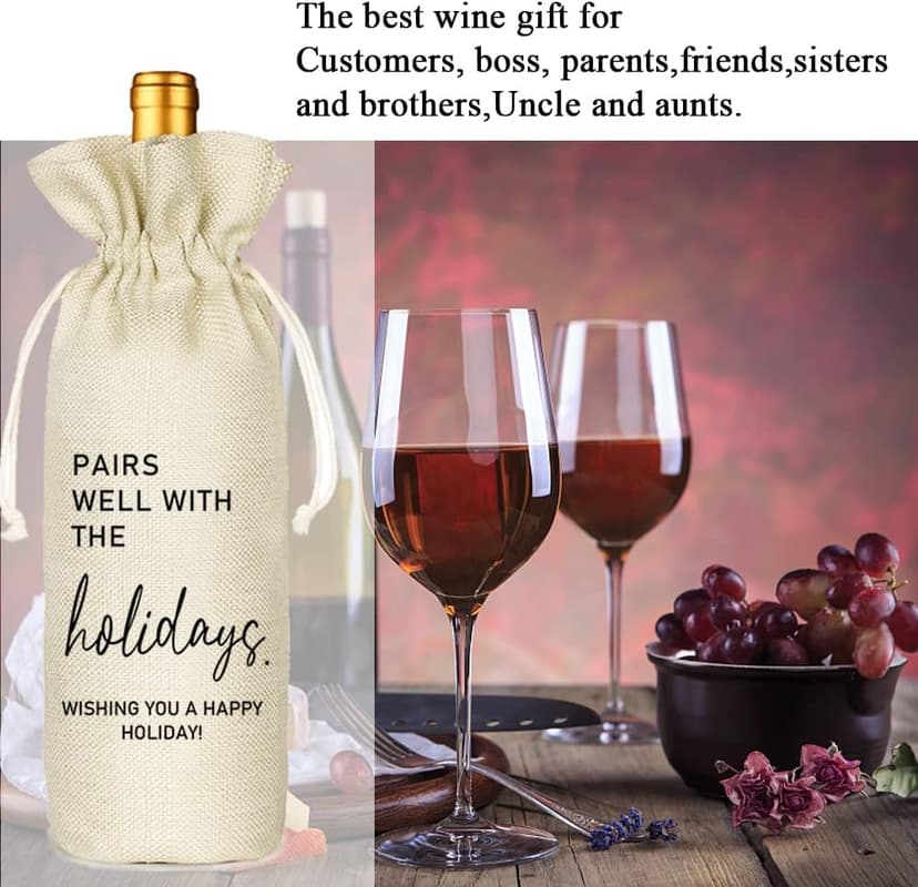 Socive Holiday Party Hostess Gift Wine Bag for Him Her, Holiday Gift, Christmas Gifts Ideas-Reusable Drawstring Wine Bag