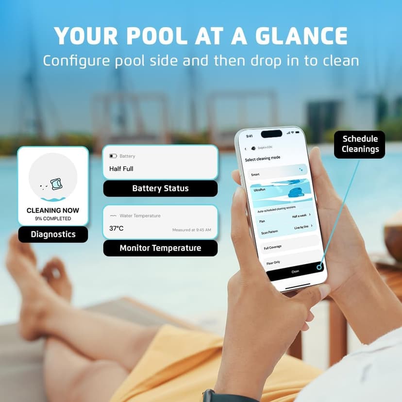 Dolphin Nautilus EON 100 Cordless Robotic Pool Cleaner Ideal for Pools up to 50 FT – Wi-Fi Connected, Wall & Waterline Scrubbing, Top-Load Filter, Smart Navigation