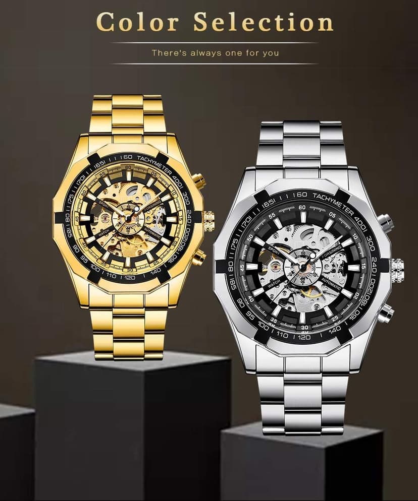 FANMIS Classic Mens Skeleton Automatic Mechanical Watches Luxury Carving Flower Craft Watch with Stainless Steel Waterproof Bracelet Wrist Watch