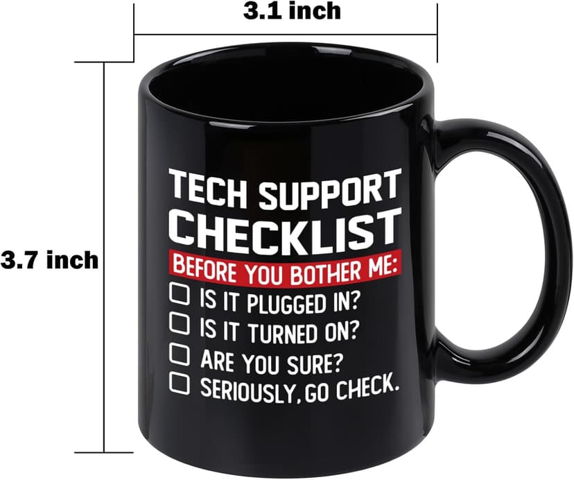YHRJWN Tech Support Gifts Checklist Mug, Christmas Gifts for IT Tech Guys, Technicians, Programmers, Funny Gift for IT Lovers, Engineers - Computer Geek Novelty Cup Coffee Mug 11 Oz