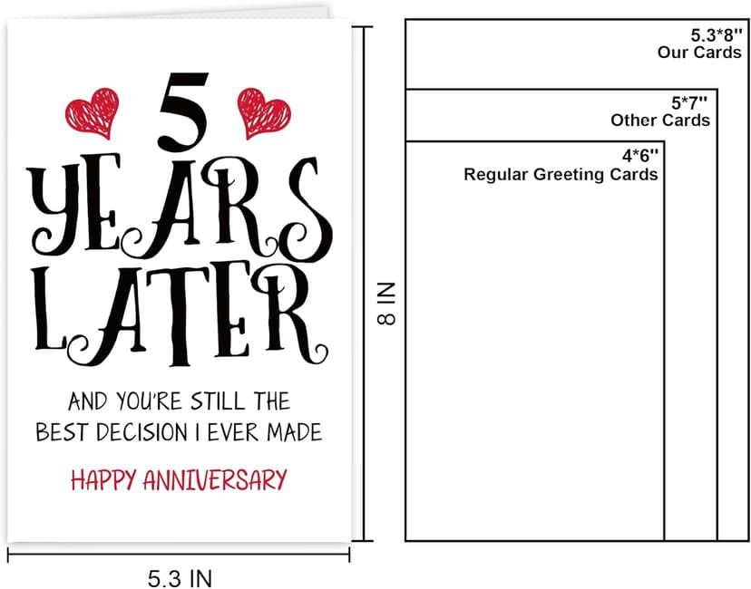 Romantic 5 Years Anniversary Card for Husband Wife, Sweet 5th Wedding Anniversary for Couple, Idea Five Years Wedding Card Gift for Him Her, 5th Wedding Anniversary Card, 5 Years Anniversay Decor