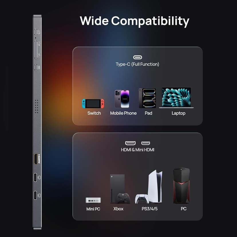 ARZOPA 16.1" Portable Monitor Gray, 100% sRGB FHD 1080P Kickstand Portable Laptop Monitor High Color Gamut Display IPS Eye Care Screen for High-end Office & Entertainment -Z1C Gray
