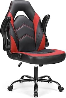 Sweetcrispy Computer Gaming Chair - PU Leather Ergonomic Lumbar Support with Flip-up Armrest and 360° Swivel Wheels, Height Adjustable Task Home Office Desk Video Racing, Red