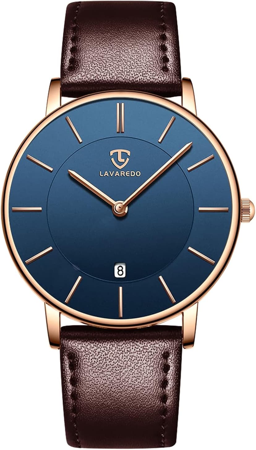 L LAVAREDO Watch for Men, Extremely Thin Mens Watches Minimalist Analog Men's Leather Wrist Watches with Time/Date, Birthday Gift for Men Boyfriend