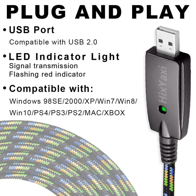 HixYaxi USB Guitar Cable Guitar to Pc Interface USB to 6.35mm 1/4 inch TS Instrument Cable Recording Instrument Electric Guitar Cord Compatible with Windows Mac OS for Guitar Bass - 10FT/3.1M