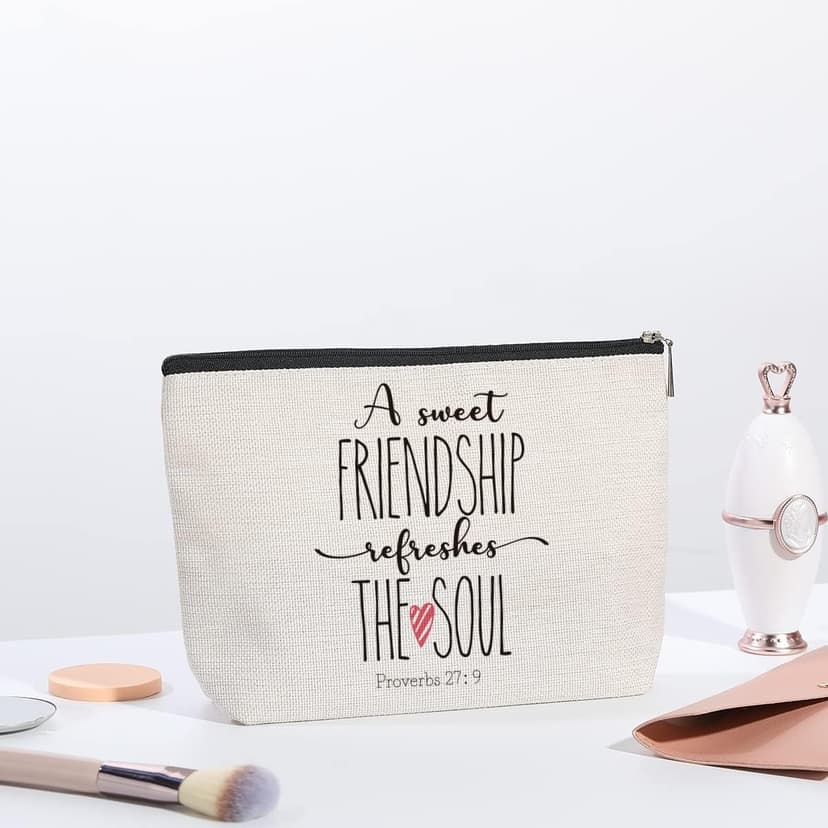 Friendship Gifts for Women, Christian Gifts for Women Friends, Secret Sister Gift for Best Friend Birthday Valentines Day Makeup Bag Cosmetic Bag