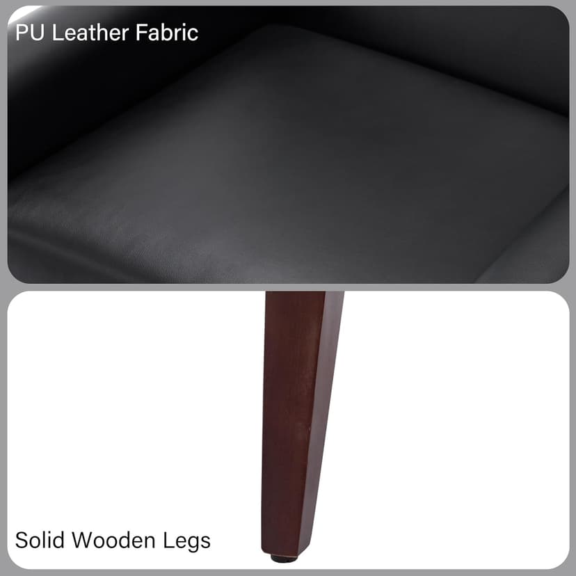 Accent Chair, Mid-Century Modern PU Leather Chairs with Arms for Living Room, Comfy Upholstered Club Single Sofa Armchair for Bedroom Waiting Room with Solid Wood Frame(Leather Black, Set of 2)
