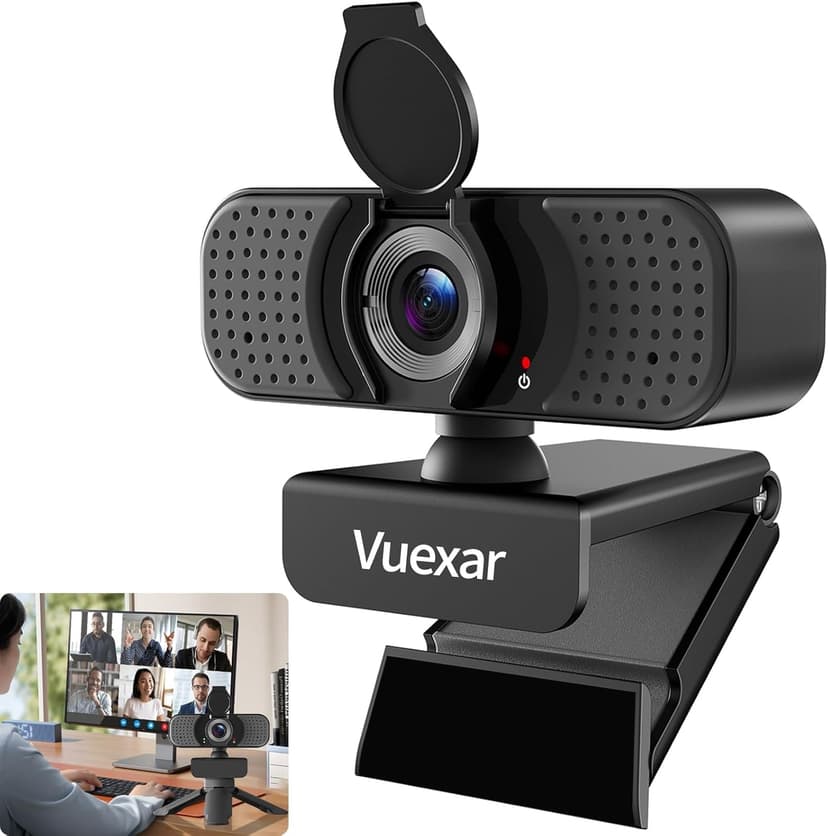 Vuexar Full HD 1080P Webcam with Microphone, Noise-Canceling, Privacy Cover, Wide-Angle Lens, Auto Light Correction, Plug & Play USB Web Camera for Laptop, Desktop, PC, Mac, Zoom, Skype – Pro Series